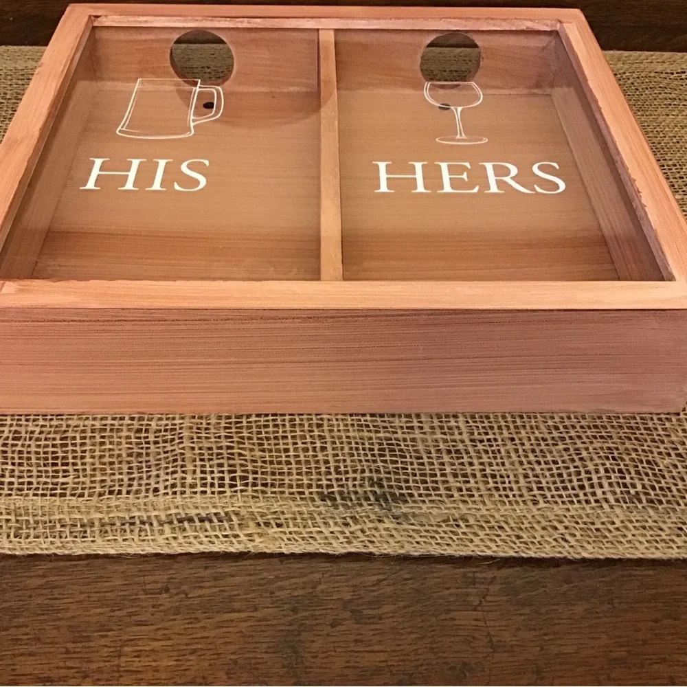 NWT His Hers Bottle Cap and Wine Cork Wooden Shadow Box